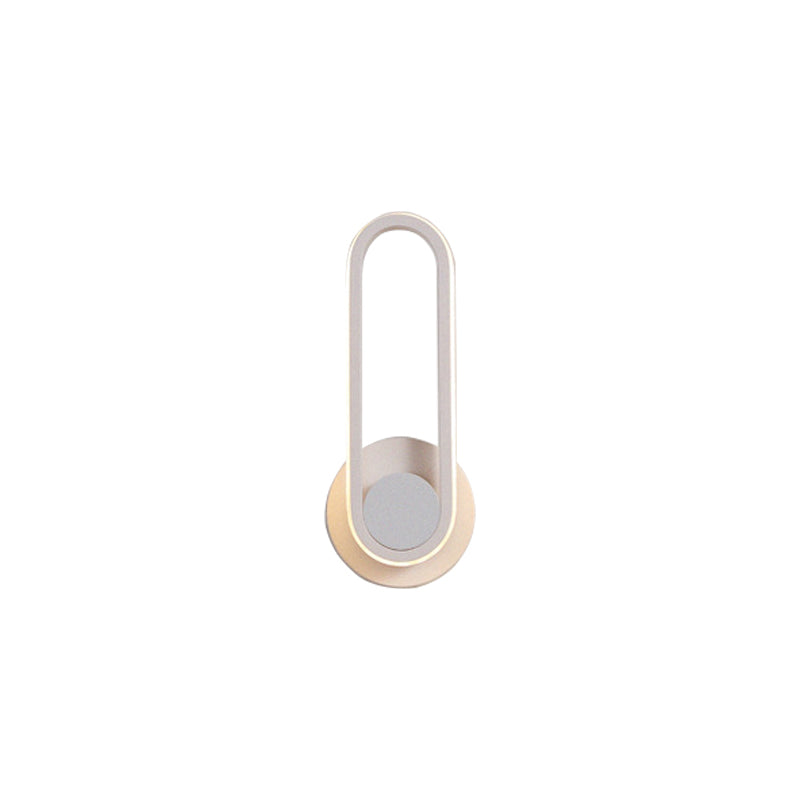 Minimalistic Oblong-Ring Wall Light Acrylic Shade LED Bed Lamp in Black/White, Warm/White Light