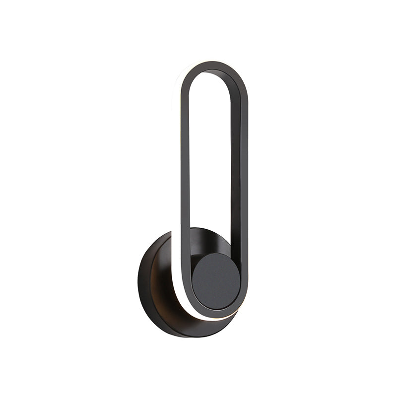 Minimalistic Oblong-Ring Wall Light Acrylic Shade LED Bed Lamp in Black/White, Warm/White Light