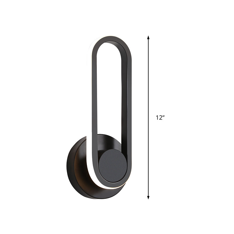 Minimalistic Oblong-Ring Wall Light Acrylic Shade LED Bed Lamp in Black/White, Warm/White Light