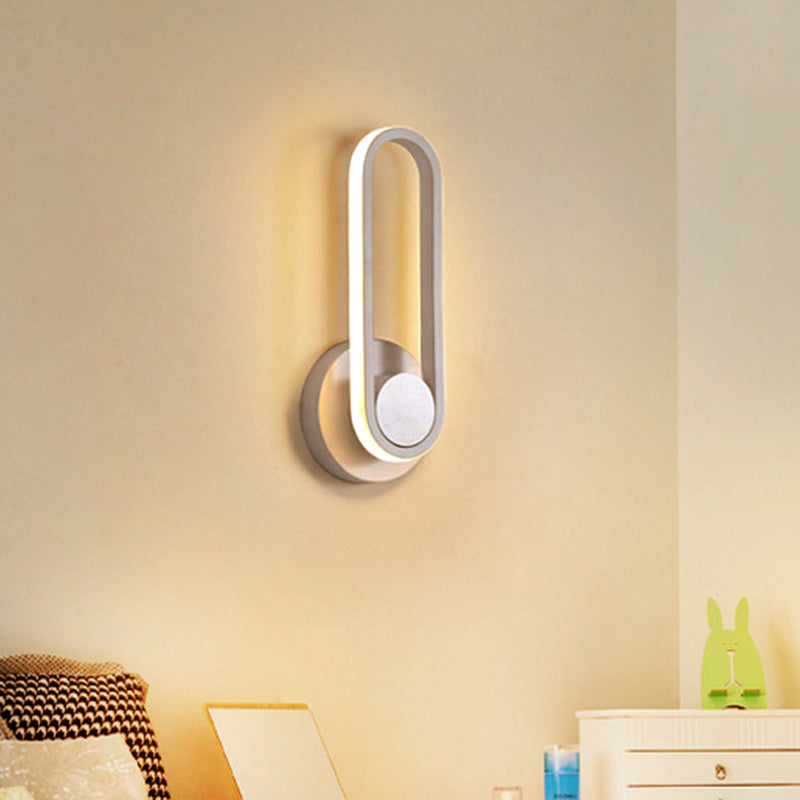 Minimalistic Oblong-Ring Wall Light Acrylic Shade LED Bed Lamp in Black/White, Warm/White Light