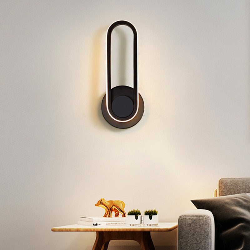 Minimalistic Oblong-Ring Wall Light Acrylic Shade LED Bed Lamp in Black/White, Warm/White Light