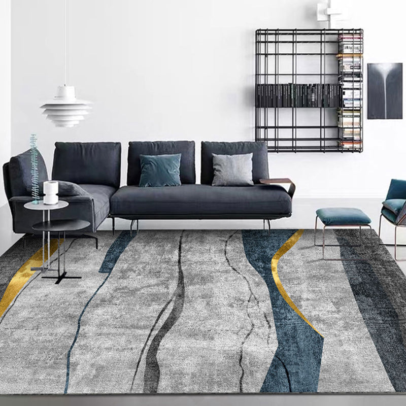 Simple Geometric Print Rug Multi-Colored Modern Carpet Polypropylene Non-Slip Backing Stain Resistant Washable Rug for Home