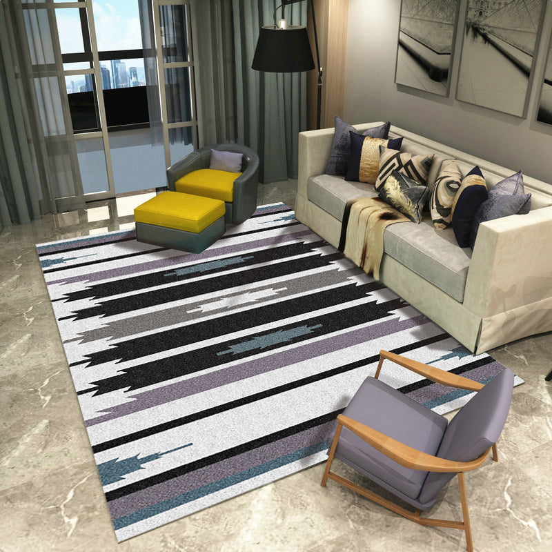Minimalist Living Room Rug Multicolored Geometric Lines Printed Mat Polypropylene Stain Resistant Non-Slip Pet Friendly Mat