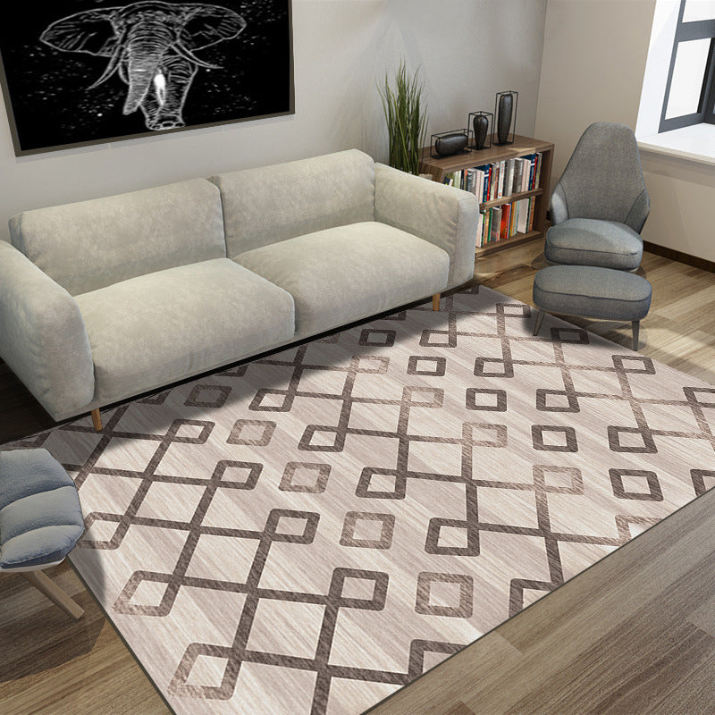 Minimalist Living Room Rug Multicolored Geometric Lines Printed Mat Polypropylene Stain Resistant Non-Slip Pet Friendly Mat