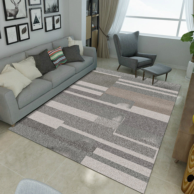 Minimalist Living Room Rug Multicolored Geometric Lines Printed Mat Polypropylene Stain Resistant Non-Slip Pet Friendly Mat