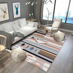 Minimalist Living Room Rug Multicolored Geometric Lines Printed Mat Polypropylene Stain Resistant Non-Slip Pet Friendly Mat