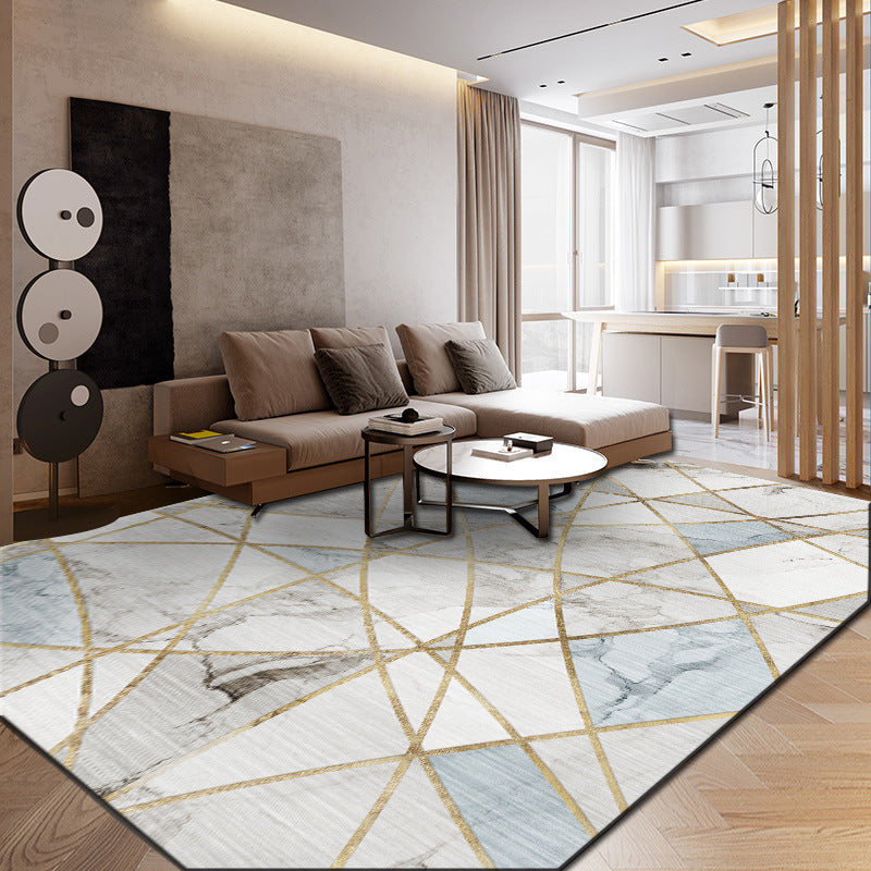 Modern Geometry Color Block Rug Multicolor Polyester Rug Pet Friendly Non-Slip Back Washing Machine Safe Rug for Room