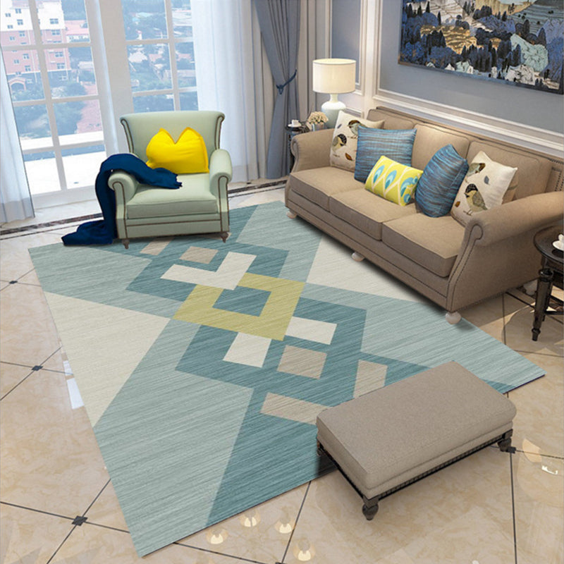 Modern Geometry Color Block Rug Multicolor Polyester Rug Pet Friendly Non-Slip Back Washing Machine Safe Rug for Room