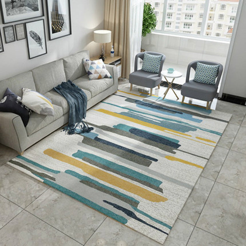 Modern Geometry Color Block Rug Multicolor Polyester Rug Pet Friendly Non-Slip Back Washing Machine Safe Rug for Room