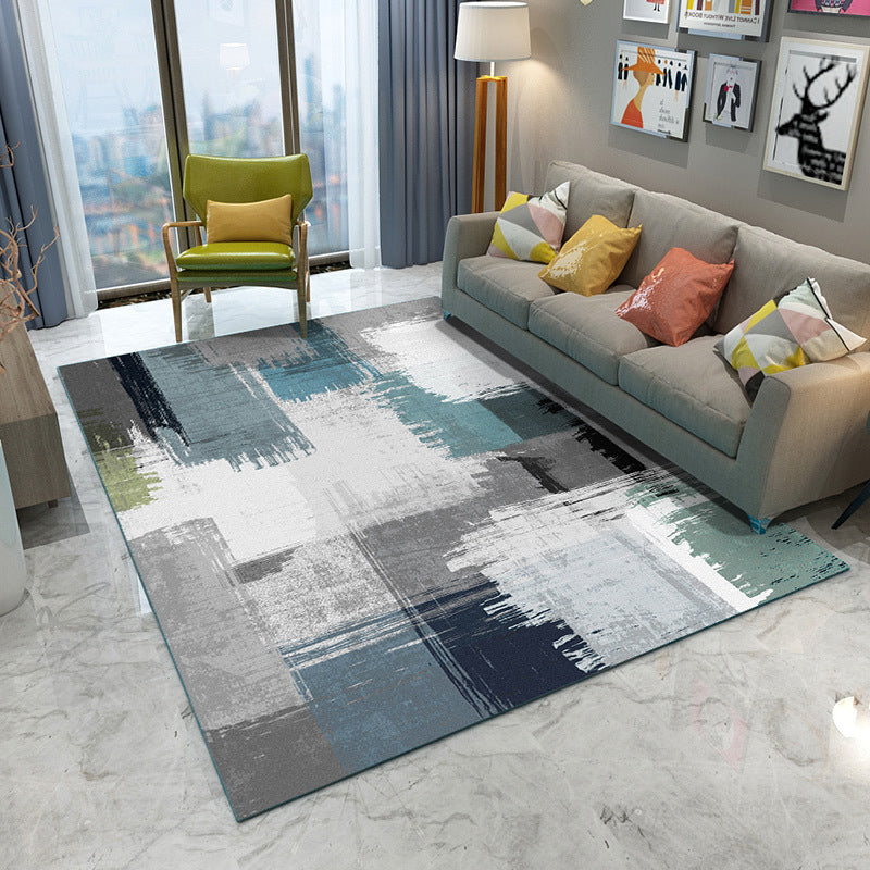 Modern Geometry Color Block Rug Multicolor Polyester Rug Pet Friendly Non-Slip Back Washing Machine Safe Rug for Room