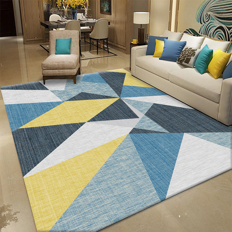 Modern Geometry Color Block Rug Multicolor Polyester Rug Pet Friendly Non-Slip Back Washing Machine Safe Rug for Room