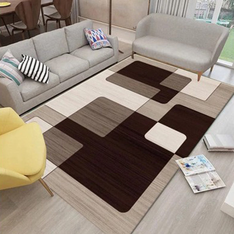 Modern Geometry Color Block Rug Multicolor Polyester Rug Pet Friendly Non-Slip Back Washing Machine Safe Rug for Room