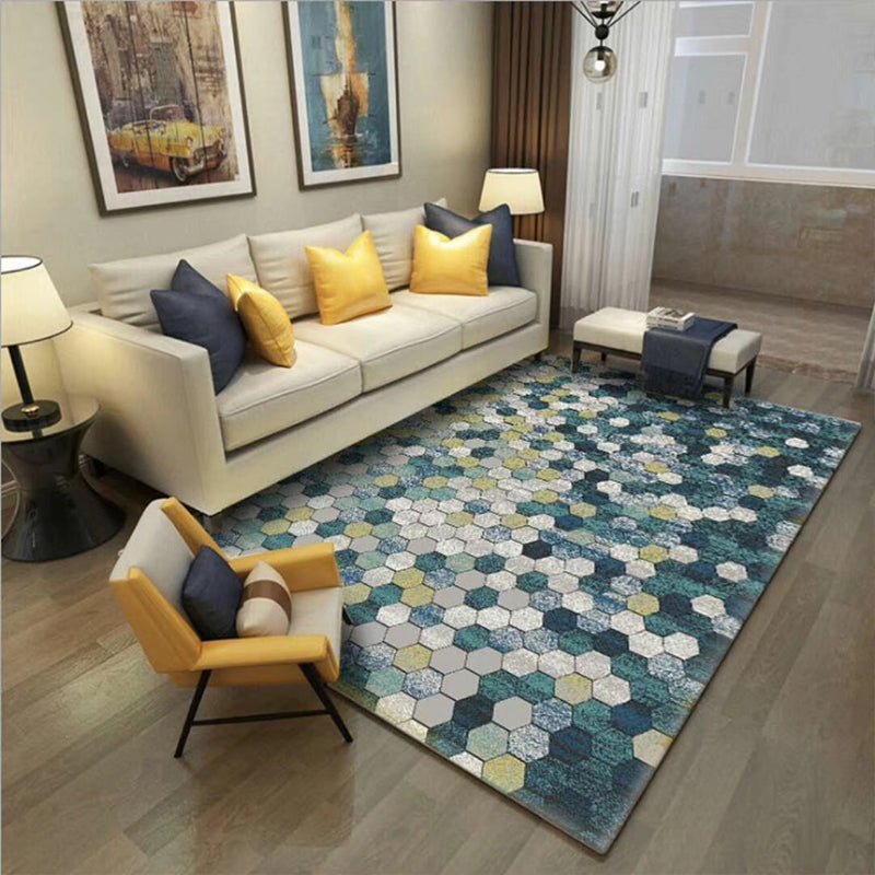 Multicolored modern rug polyester graphic print area rug machine washable non-slip backing stain-resistant rug for the living room