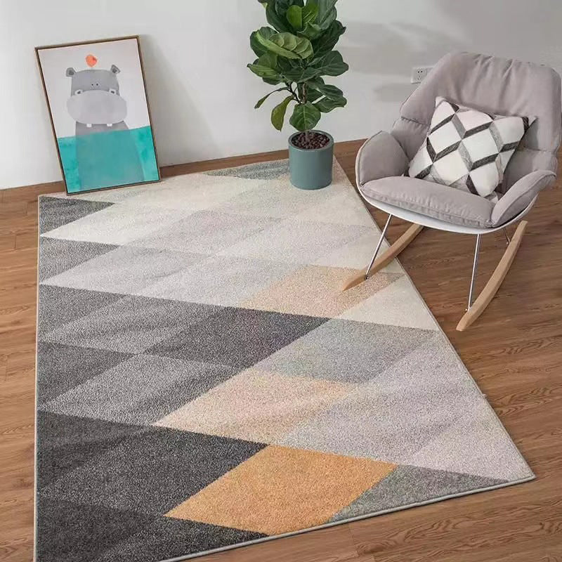 Multicolored modern rug polyester graphic print area rug machine washable non-slip backing stain-resistant rug for the living room