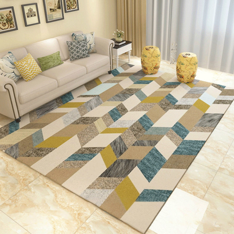 Multicolored modern rug polyester graphic print area rug machine washable non-slip backing stain-resistant rug for the living room