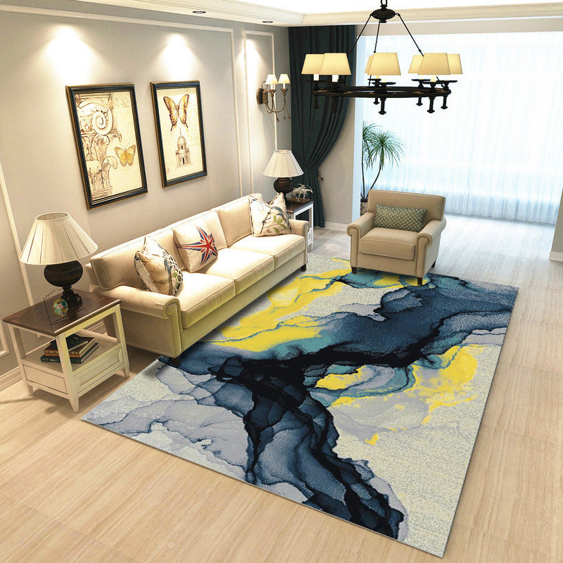 Multicolored modern rug polyester graphic print area rug machine washable non-slip backing stain-resistant rug for the living room