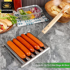 Rotating Hot Dog Grill Rack with Detachable Wood Handle