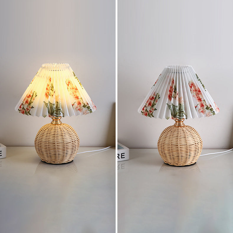RattaLume Nordic LED Table Lamp | Woven Rattan & Foldable Fabric Shade | Mood Light | Decor for the Bedroom
