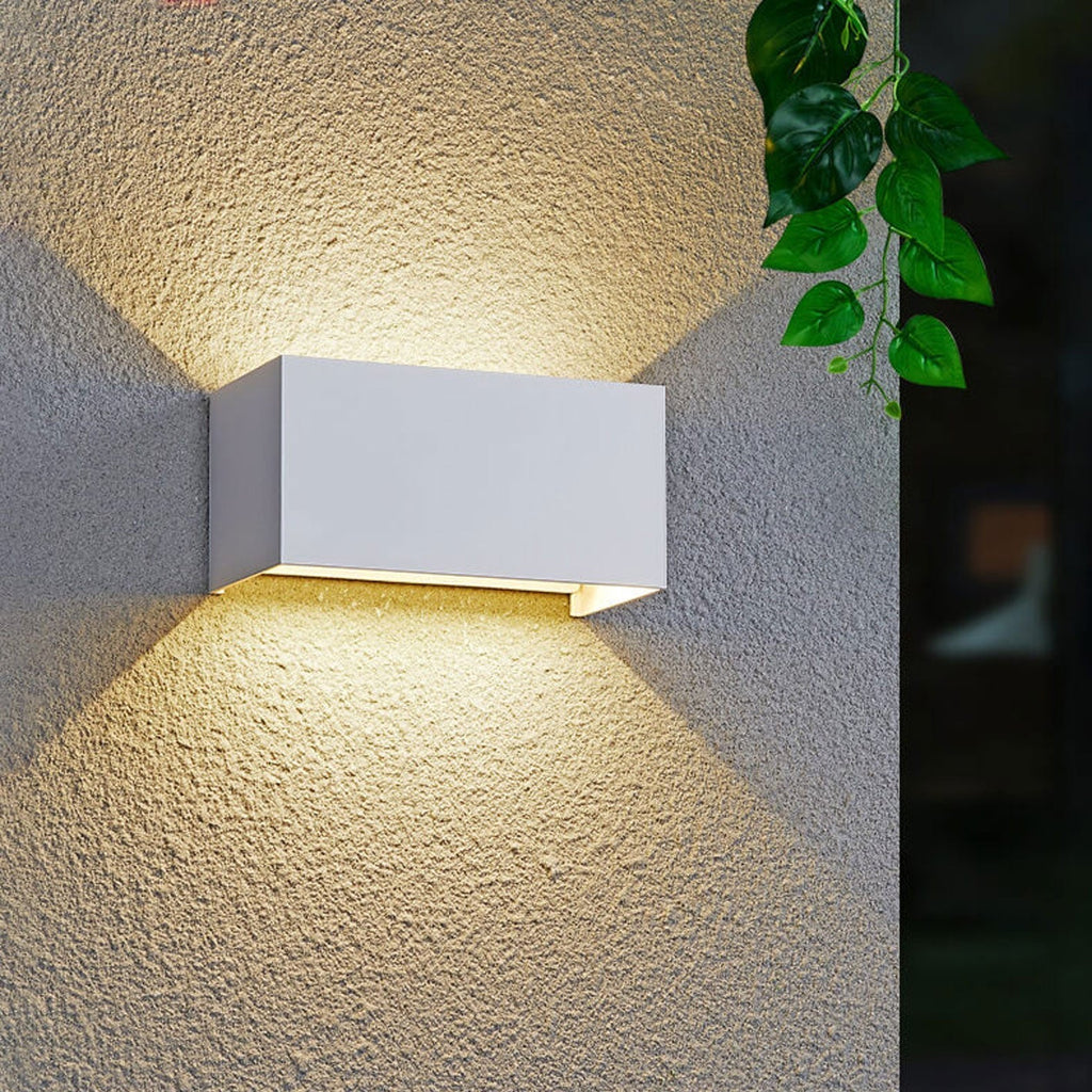 Modern waterproof rectangular LED wall light for outdoor use with up and down lighting