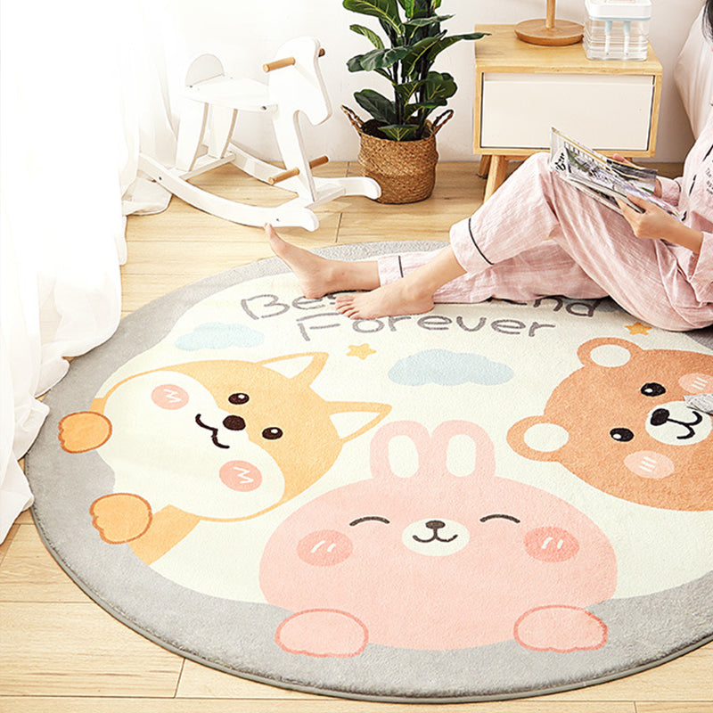 Cute Animal Pattern Rug Multi-Color Synthetic Rug Anti-Slip Back Washable Rug for Kids Room