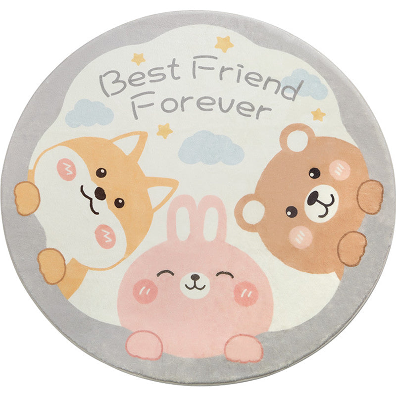 Cute Animal Pattern Rug Multi-Color Synthetic Rug Anti-Slip Back Washable Rug for Kids Room