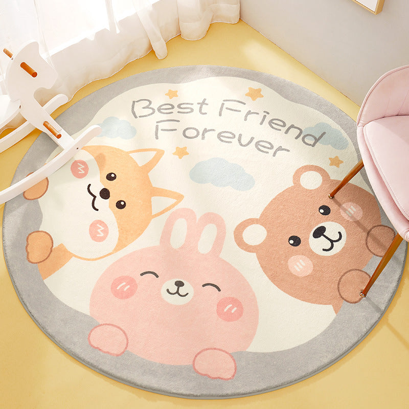 Cute Animal Pattern Rug Multi-Color Synthetic Rug Anti-Slip Back Washable Rug for Kids Room