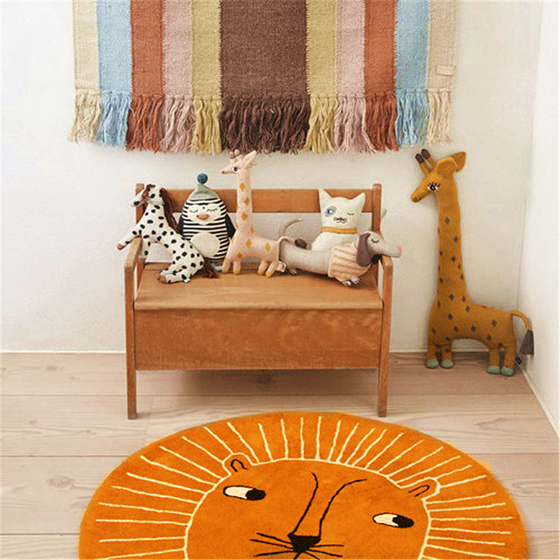 Multi-colored Kids Room Carpet Relaxing Animal Print Area Rug Cotton Blend Non-Slip Back Indoor Rug