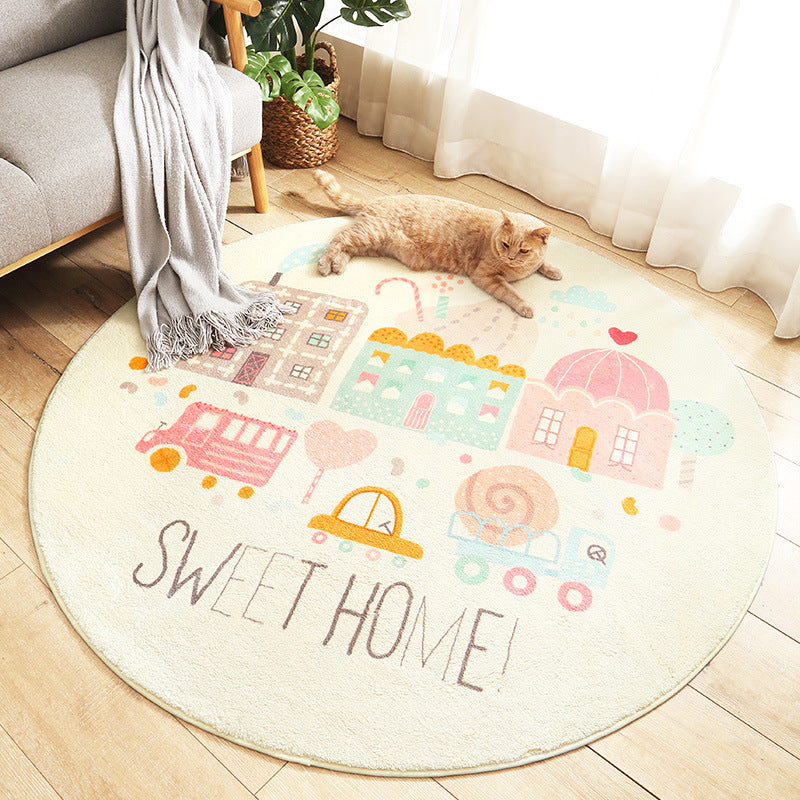 Multicolored Kids Carpet Novelty Cartoon Animal Pattern Rug Polyester Non-Slip Back Machine Washable Rug