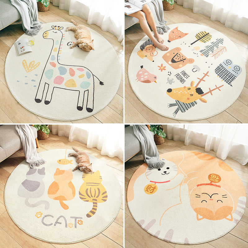 Multicolored Kids Carpet Novelty Cartoon Animal Pattern Rug Polyester Non-Slip Back Machine Washable Rug