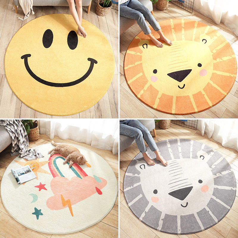 Multicolored Kids Carpet Novelty Cartoon Animal Pattern Rug Polyester Non-Slip Back Machine Washable Rug