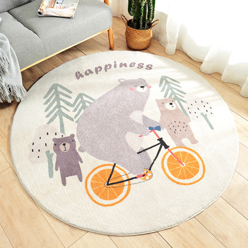 Multicolored Kids Carpet Novelty Cartoon Animal Pattern Rug Polyester Non-Slip Back Machine Washable Rug