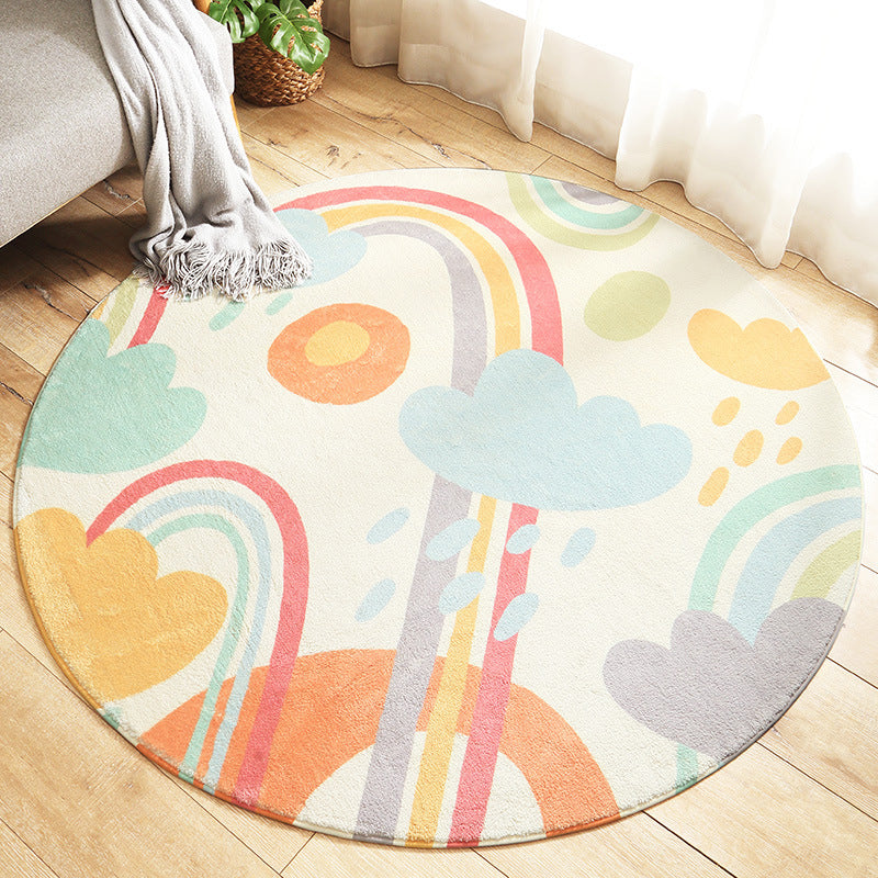 Multicolored Kids Carpet Novelty Cartoon Animal Pattern Rug Polyester Non-Slip Back Machine Washable Rug