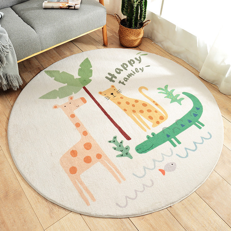 Multicolored Kids Carpet Novelty Cartoon Animal Pattern Rug Polyester Non-Slip Back Machine Washable Rug