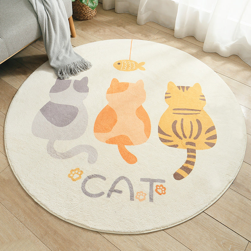 Multicolored Kids Carpet Novelty Cartoon Animal Pattern Rug Polyester Non-Slip Back Machine Washable Rug