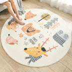 Multicolored Kids Carpet Novelty Cartoon Animal Pattern Rug Polyester Non-Slip Back Machine Washable Rug