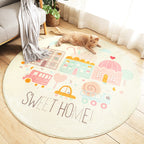 Multicolored Kids Carpet Novelty Cartoon Animal Pattern Rug Polyester Non-Slip Back Machine Washable Rug