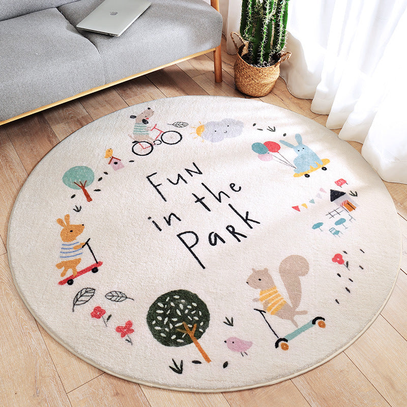 Multicolored Kids Carpet Novelty Cartoon Animal Pattern Rug Polyester Non-Slip Back Machine Washable Rug