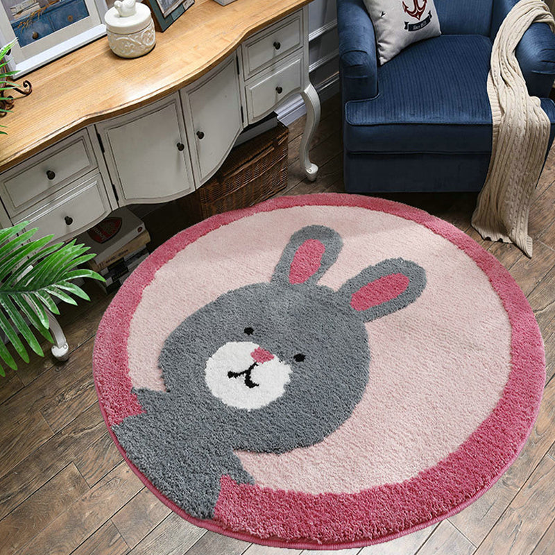 Casual Multi-Color Sweet Rug Cotton Blend Cartoon Rabbit Print Rug Pet Friendly Easy Care Rug for Children's Room