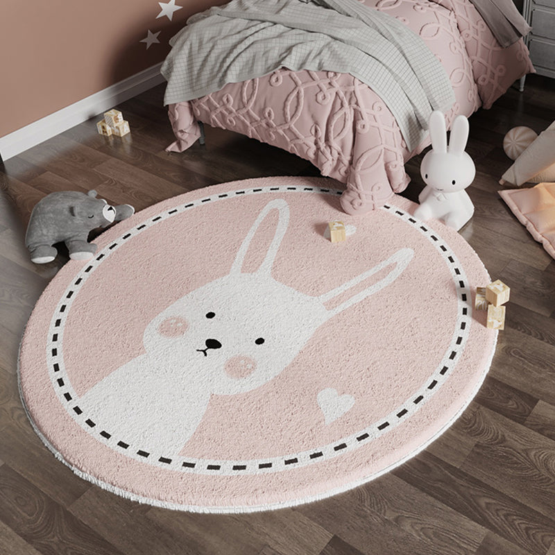 Casual Multi-Color Sweet Rug Cotton Blend Cartoon Rabbit Print Rug Pet Friendly Easy Care Rug for Children's Room