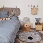 Multicolored animal print rug made of cotton blend, adorable rug for the area, pet-friendly, easy-care rug for the bedroom