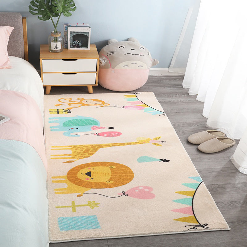 Natural Cartoon Animal Rug Multicolored Cotton Blend Rug Pet Friendly Washable Indoor Carpet for Children's Room