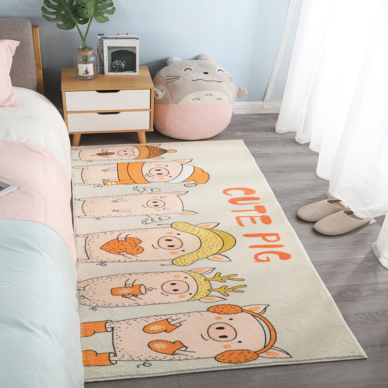 Natural Cartoon Animal Rug Multicolored Cotton Blend Rug Pet Friendly Washable Indoor Carpet for Children's Room
