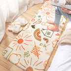 Creative Cartoon Plant Pattern Carpet Multicolored Polyester Carpet Non-slip Backing Pet-friendly Carpet for Children's Room