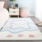 Relaxing Cartoon Bear Print Rug Multicolored Cotton Blend Rug Machine Washable Pet-Friendly Rug for Kids Room