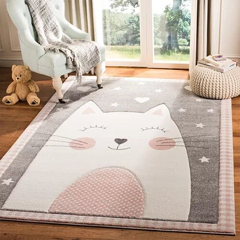 Simple Children's Room Carpet Multicolored Cartoon Animal Area Rug Cotton Blend Pet Friendly Washable Rug