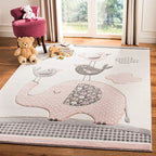 Simple Children's Room Carpet Multicolored Cartoon Animal Area Rug Cotton Blend Pet Friendly Washable Rug