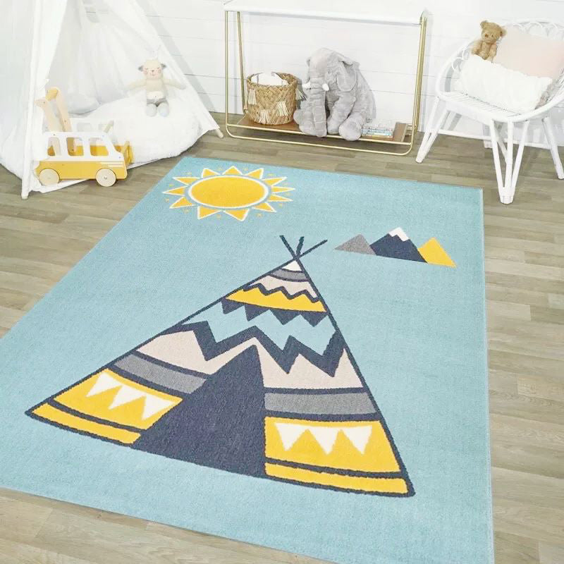 Simple Children's Room Carpet Multicolored Cartoon Animal Area Rug Cotton Blend Pet Friendly Washable Rug