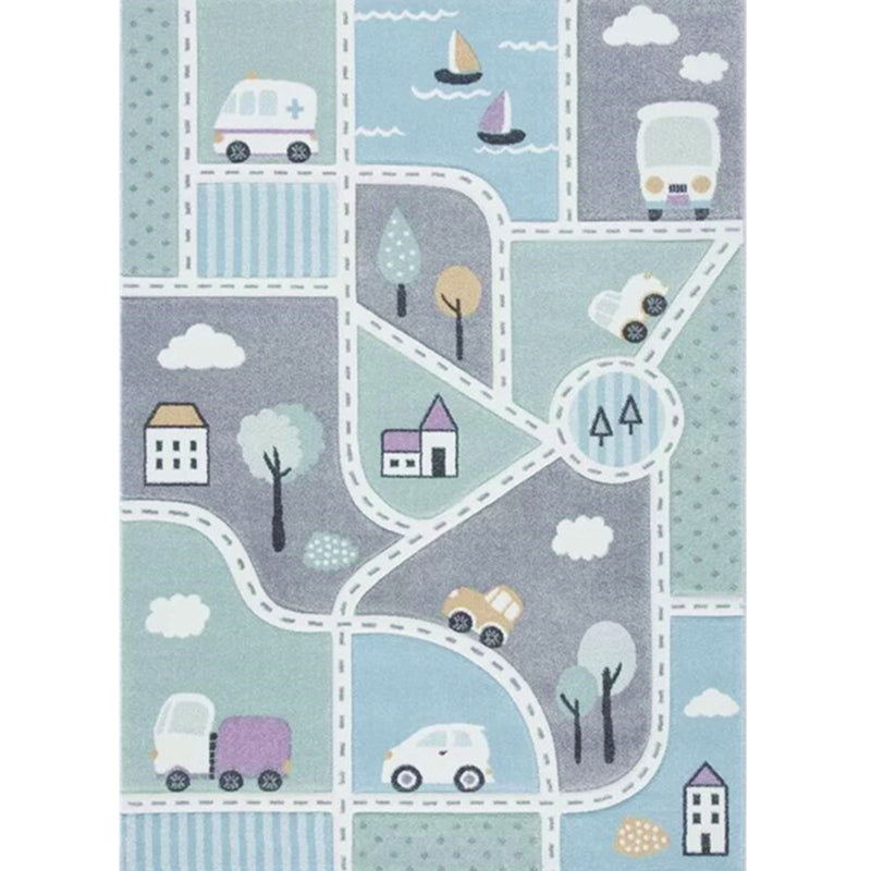 Simple Children's Room Carpet Multicolored Cartoon Animal Area Rug Cotton Blend Pet Friendly Washable Rug