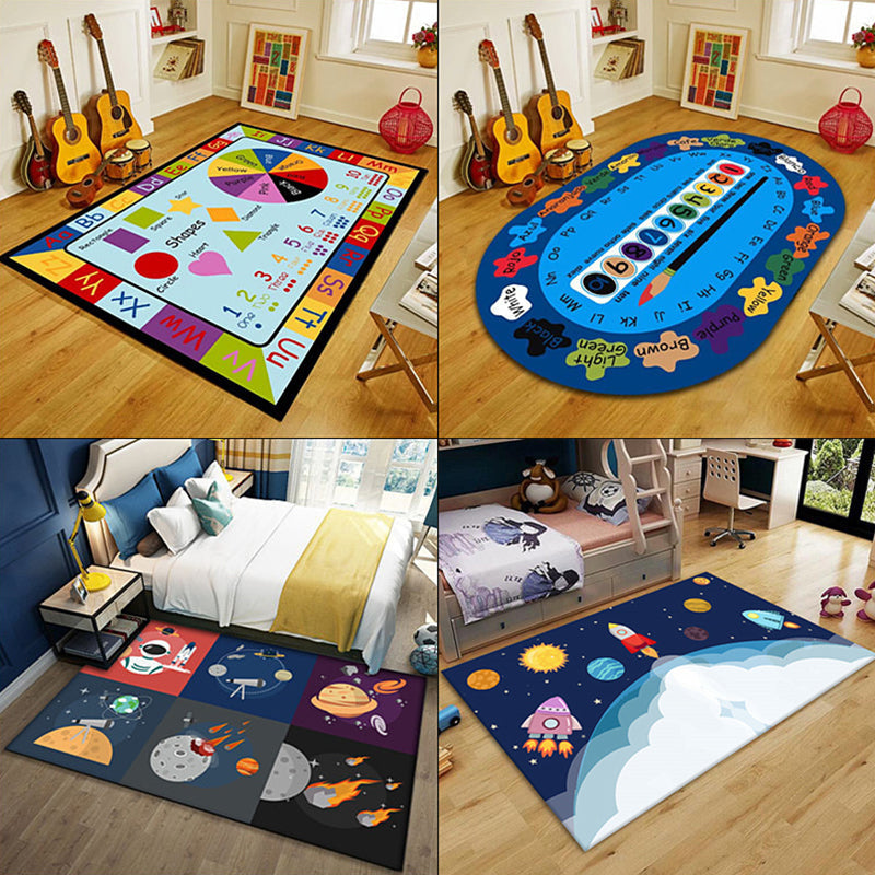 Multi-Color Children's Room Rug Cute Cartoon Animal Print Rug Polyester Pet-Friendly Easy Care Area Rug