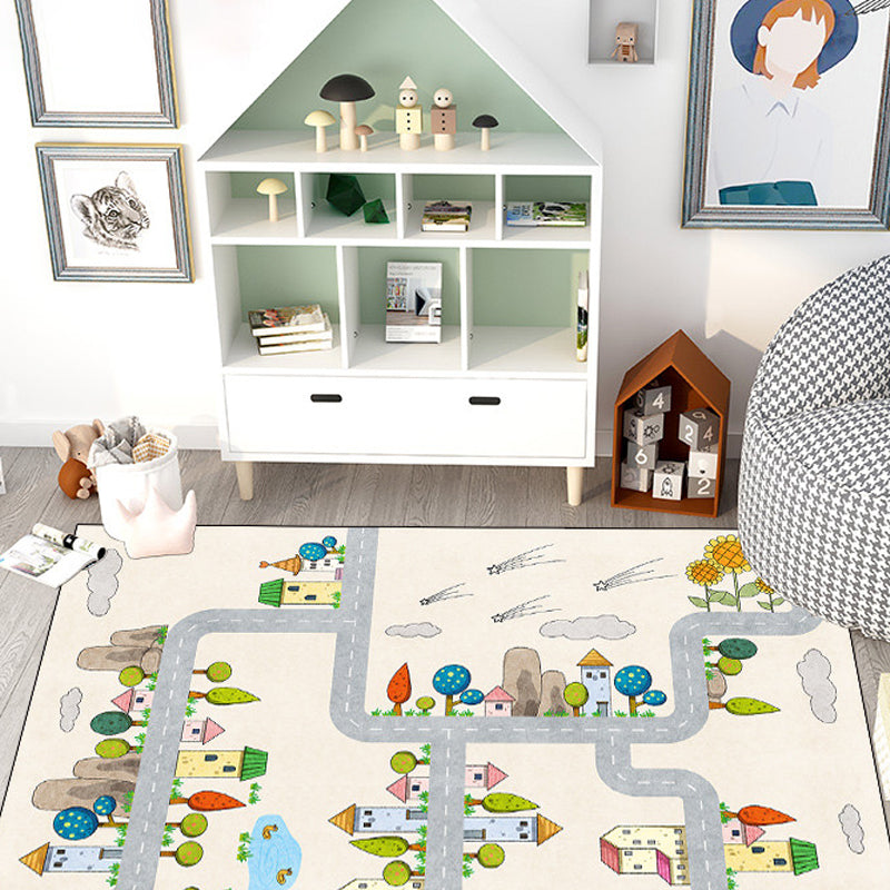 Casual Cartoon Patterned Rug Multicolored Cotton Blend Rug Non-Slip Back Easy Care Rug for the Bedroom